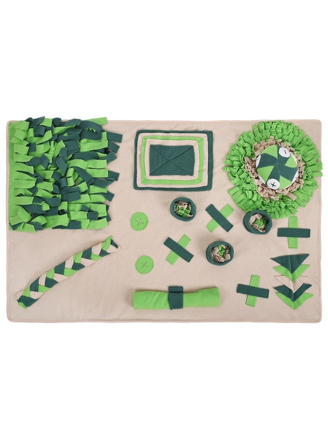 سجادة تفاعلية للبحث عن الطعام للكلاب الكبيرة، باللونين الأخضر والبيج، مقاس 109×72 سم، لعبة تدريب على تناول الطعام ببطء بقاعدة مانعة للانزلاق، مع أماكن اختباء متعددة. - Image 2